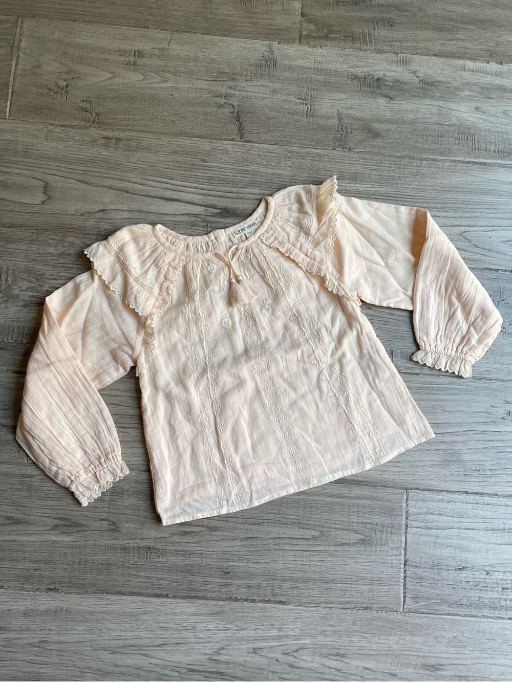 NWOT Louise Misha Ruffled Blouse Cotton Muslin In Blush Color Embroidered SZ 10